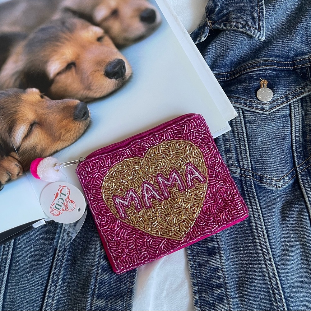 Mom Coin Pouch Mama seed bead coin pouch Beaded Coin Bag Purse Card holder